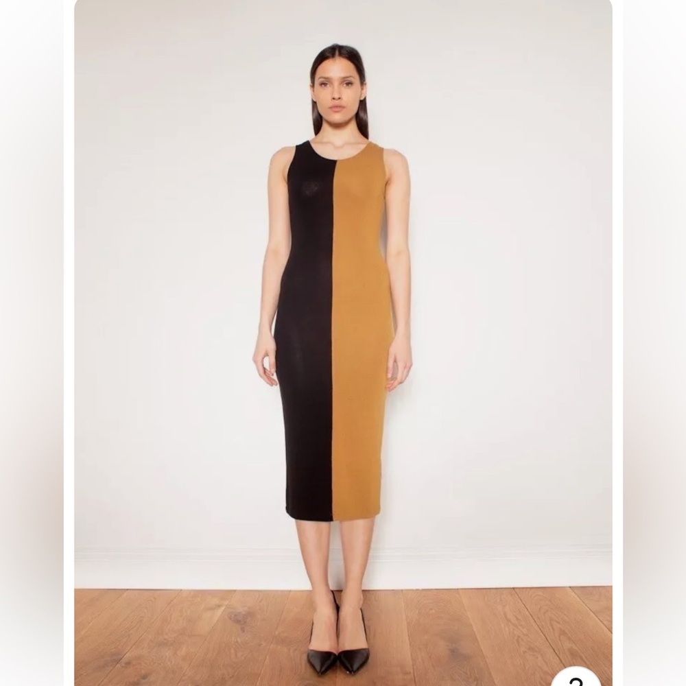 LNA Two-Tone Black and Camel Midi Dress